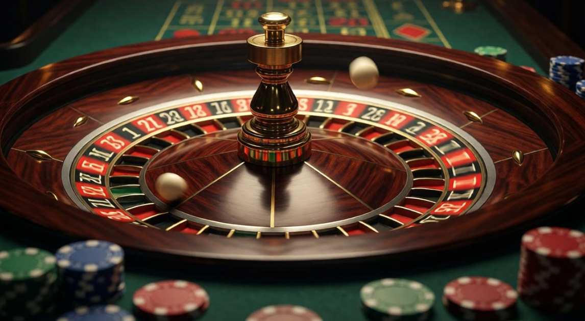 Cylindre de roulette européenne en rotation avec bille et cadre mahogany brass